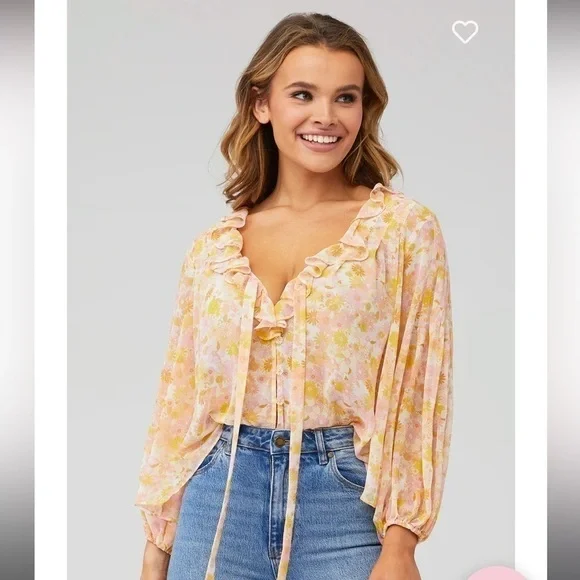 For Love & Lemons floral chiffon top - Picture 1 of 11